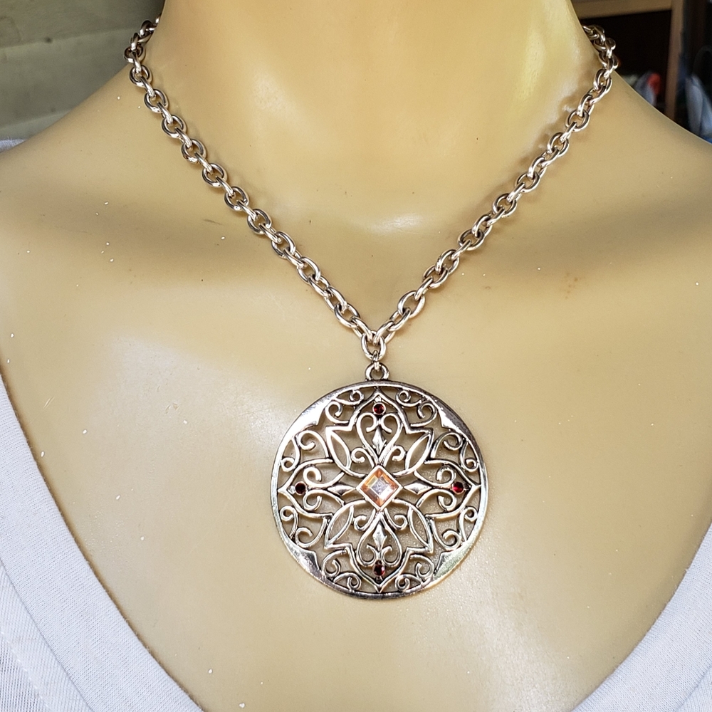 Silver Medallion Statement Necklace